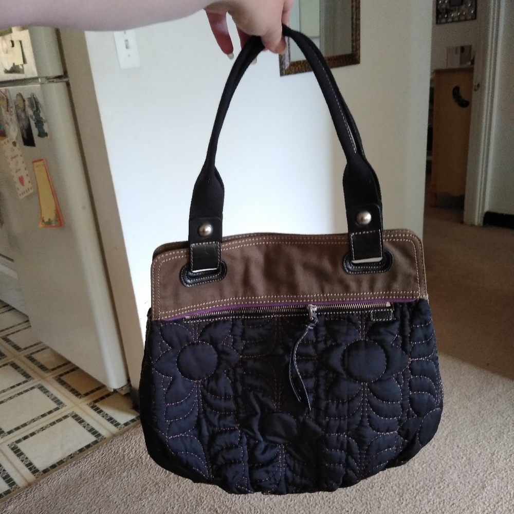 Fossil Fabric 14x15 Quilted Large Keyper Handbag - image 1